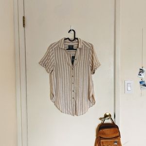 A&F Beige Striped Button-Down Shirt Size XS